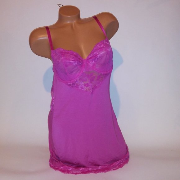 Victoria Secret Lingerie Chemise Slip Pink Lace Trim Solid Modal Underwire New W - Picture 2 of 16